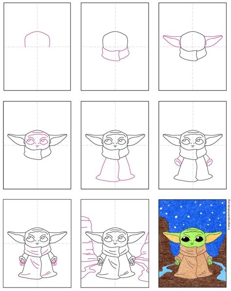 Easy How To Draw Baby Yoda Tutorial Video And Baby Yoda Coloring Page
