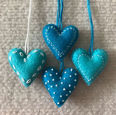 Felt Heart Ornaments In Aqua And Turquoise Set Of By Lucismiles On