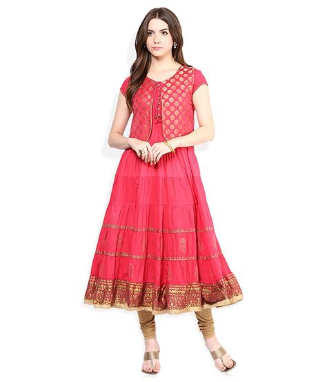 Biba Pink And Golden Anarkali Kurta Buy Biba Pink And Golden Anarkali