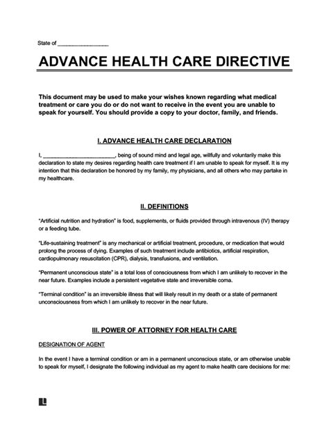Free Advance Directive Form Living Will And Mpoa Pdf And Word