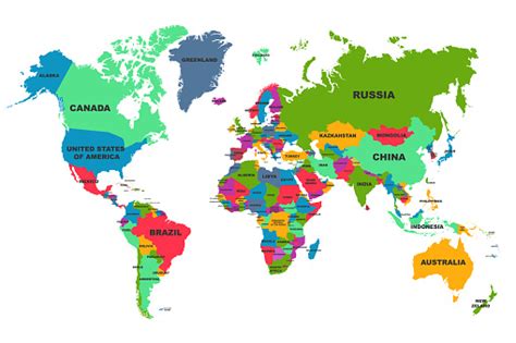 Political World Map Colourful World Countries And Country Names