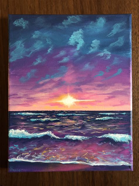 Ocean Sunset Acrylic Painting 8x10 By Eyescreampaintshop On Etsy