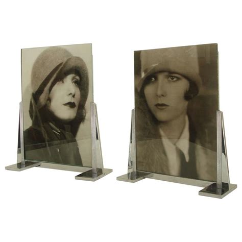 Pair Of English Large Art Deco Chrome Picture Frames Architectural And