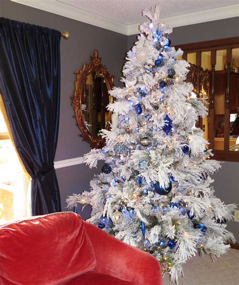 Blue White Silver Flocked Christmas Tree Blue Christmas Tree
