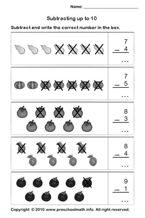subtraction math worksheets  kindergarten