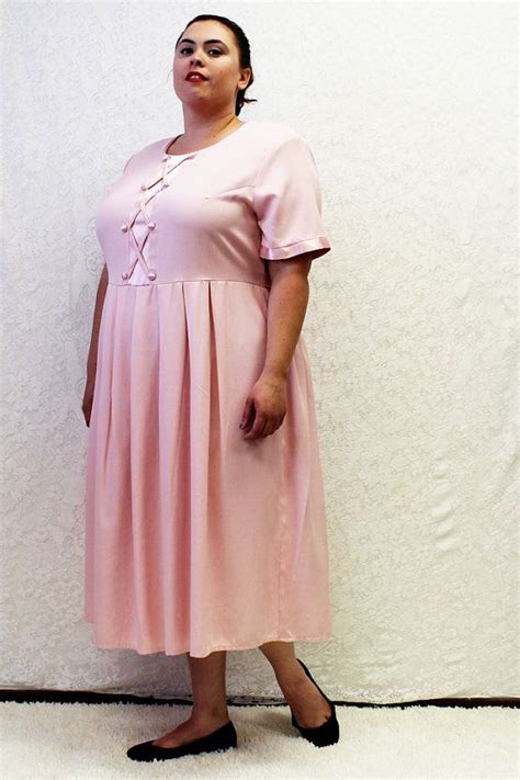 Plus Size Vintage Pink Pleated Satin Detail Midi Dress Size Etsy