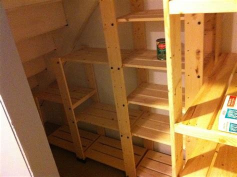 I planned on three 10 deep shelves for the using a level and a straight edge, we marked where the shelves would go, and carefully screwed the shelf. 2011.06.06 Pantry | Pantry and Kitchen Organization | Closet under stairs, Under stairs pantry ...