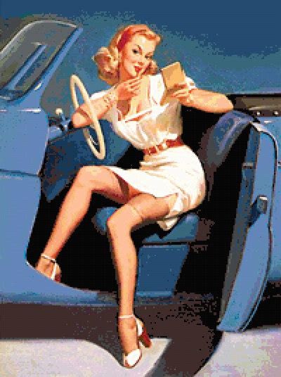 Sexy Vintage Car Pinup Counted Cross Stitch By