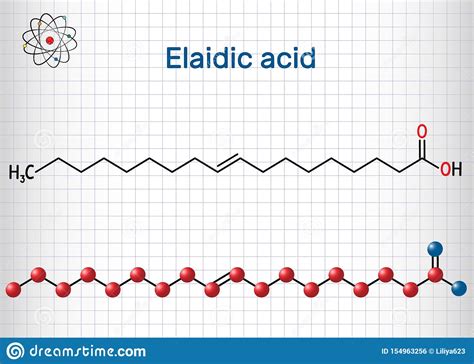 Elaidic Acid Molecule Structural Chemical Formula And Molecule Model