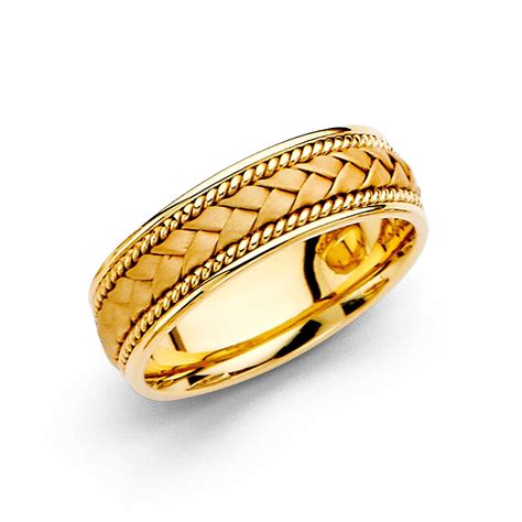 Gemapex Solid 14k Yellow Gold Band Wedding Ring Rope Braided Design