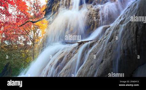 Autumn Foliage And Waterfall Cascades Nature Background Stock Video