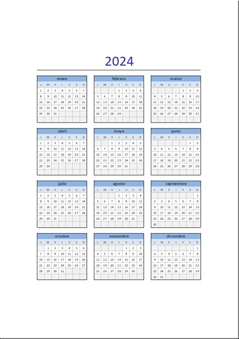 Calendario 2024 En Excel Excel Total