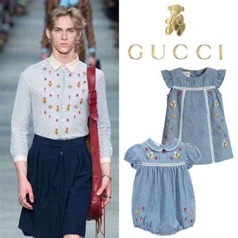 Gucci Baby Girls Mini Me Blue Embroidered Denim Dress