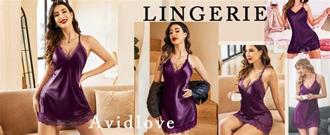 Avidlove Women Lingerie Satin Lace Chemise V Neck Nightgown Sexy Full