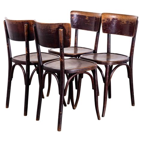 1950s French Baumann Faded Mahogany Bentwood Dining Chairs Set Of Four For Sale At 1stdibs