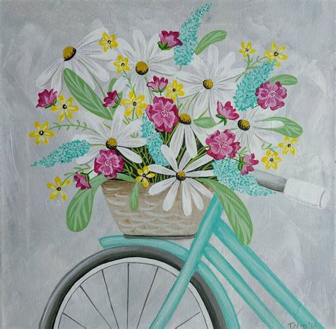 Acrylic bicycle with flowers painting. Excited to share the latest addition to my #etsy shop ...