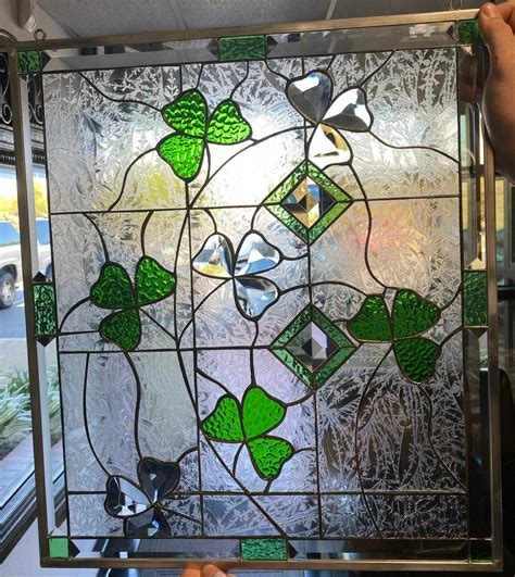 Beveled Shamrocks Leaded Stained Glass Window Panel