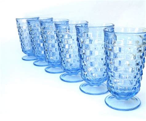 6 Vintage Iced Tea Glasses Footed Fostoria American Blue Etsy Iced Tea Glasses Fostoria