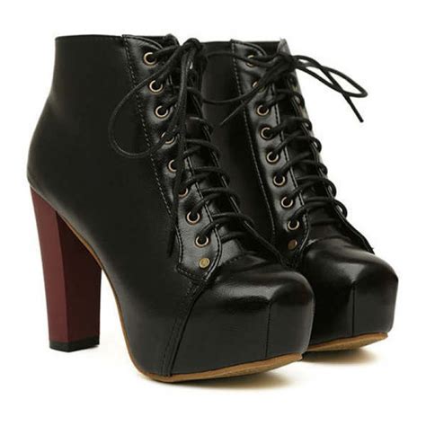 Buy Platform Thick High Heels Lace Up Ankle Boots