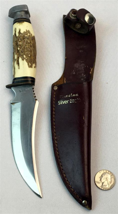 Lot Precise Silver Eagle Fixed Blade Stag Handle Hunting Knife W