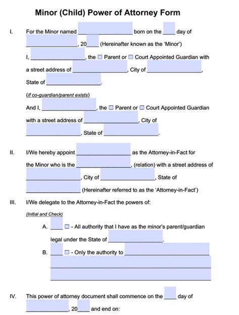 Minor Child Power Of Attorney Forms Pdf Templates Power Of Attorney