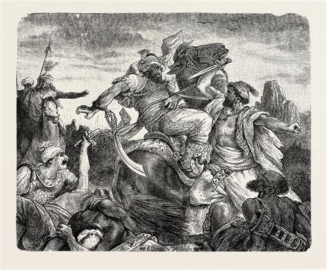 Battle Of The Caliph Omar Against The Sassanides Drawing By English