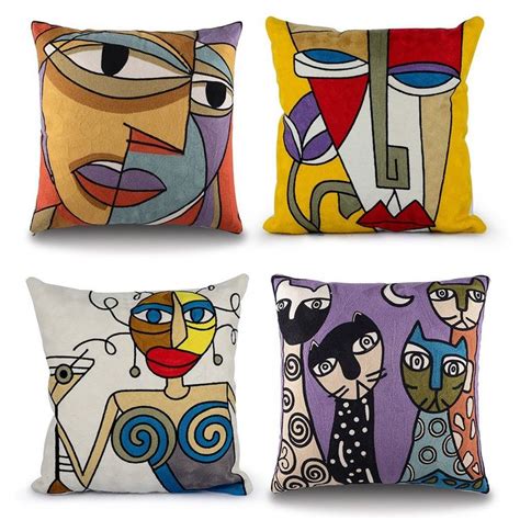 Topfinel Pack Of 4 Canvas Cushion Covers Embroidery Craft Soft