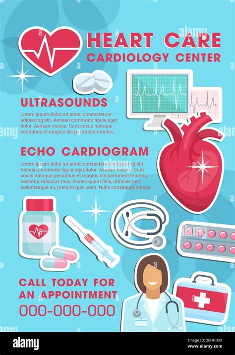Medical Poster For Heart Care And Cardiology Center Vector Design Of