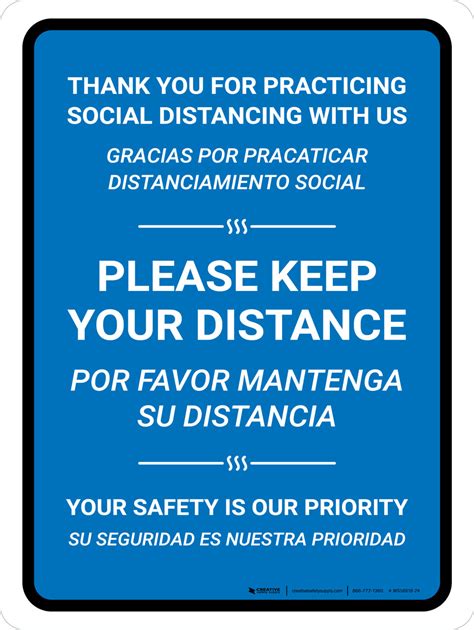 Thank You For Practicing Social Distancing With Us Blue Bilingual