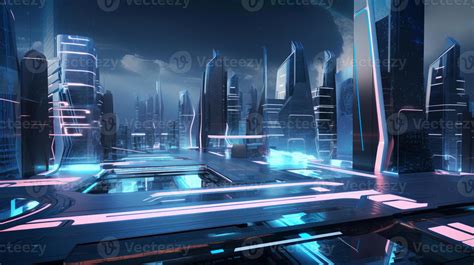 Futuristic Tech Hub With Cybernetic Augments Neon Accents And