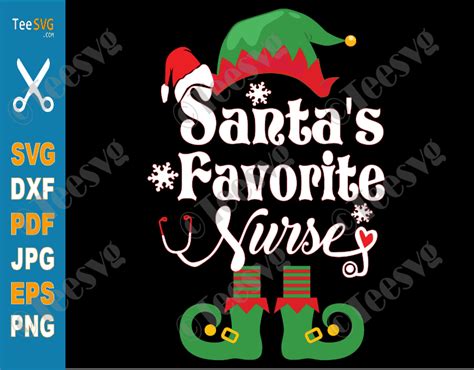 Santas Favorite Nurse Svg Elf Hat Santa Claus Stethoscope Heart Snowflakes Merry Christmas Svg