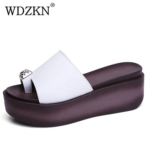 Wdzkn Women Slippers Summer Wedge Platform Slippers High Heel Crystal Slides Ladies Casual Shoes