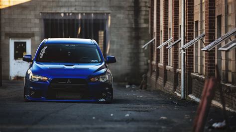 Blue Mitsubishi Mitsubishi Lancer Evo X Jdm Stance Car Wallpapers