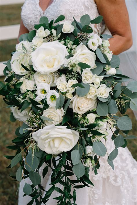 Cascading White Bridal Bouquet Wedding Bouquets White Green White