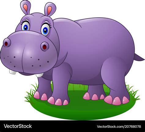 Cute Cartoon Hippo On Grass Royalty Free Vector Image