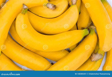Fresh Banana Yellow Backgroundcloseup Of A Bundle Of Bananas Stock