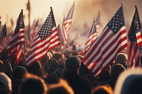 Premium Ai Image People Waved American Flags Beautiful Illustration