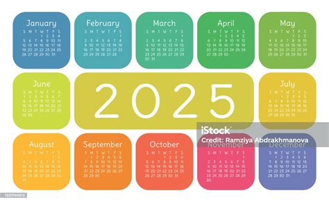 Vetores De Calendário 2025 Ano Inglês Parede Horizontal Vetorial