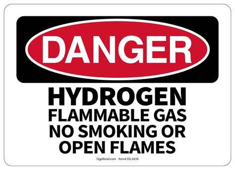 Osha Danger Safety Sign Hydrogen Flammable Gas No Smoking Or Open