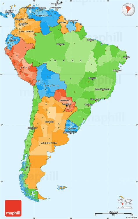 Political Simple Map Of South America