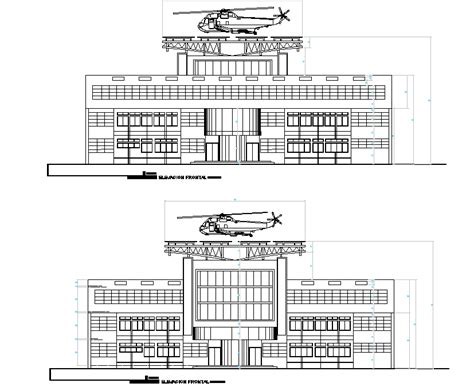 Elevation Institutional Building With Heliport Plan Detail Dwg File