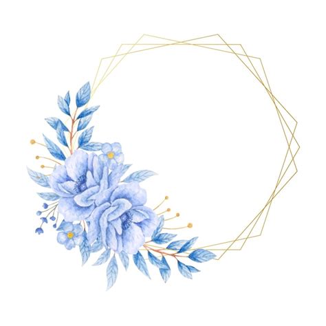 Aquarela Pintada à Mão Com Moldura Floral Azul Vetor Premium