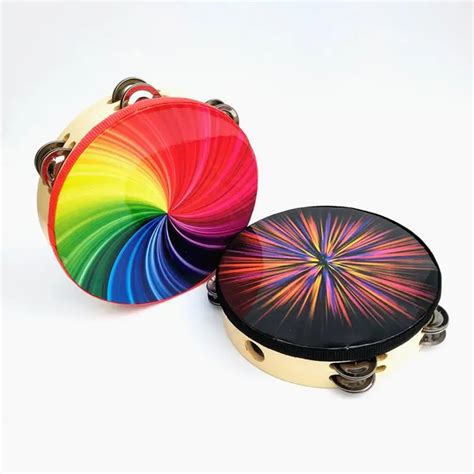 8 Inch Double Row Colorful Rainbow Tambourine Orff Percussion Instrument Tambourine Hand Drum