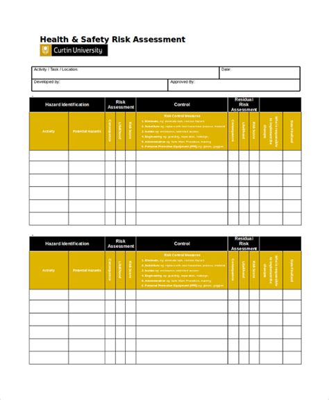 Health And Safety Risk Assessment Form Fillable Printable Pdf
