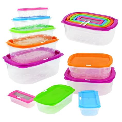 10pc Coloured Plastic Stackable Nesting Food Storage Containers Lid