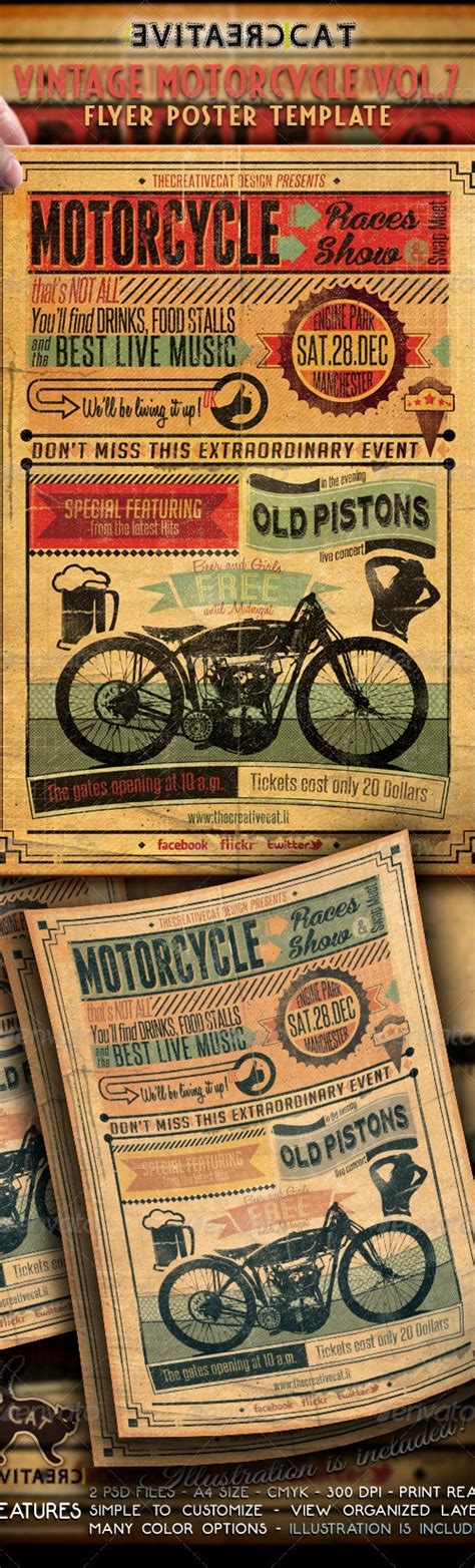 Vintage Motorcycle Flyerposter Vol 7 By Thecreativecat Graphicriver