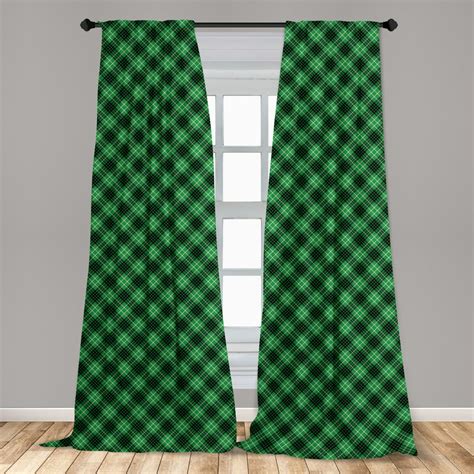 Plaid Curtains 2 Panels Set Diagonal Tartan Vibrant Green Color