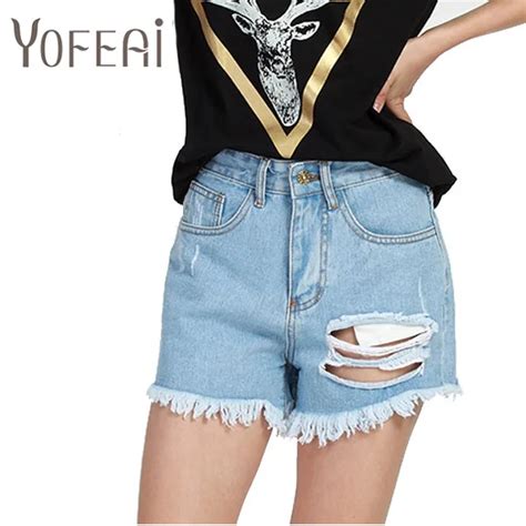 Yofeai New 2017 Summer Women Short Hole Fashion Denim Shorts Loose