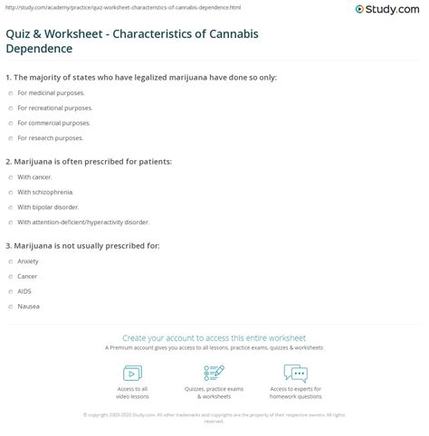 In this quiz, you will find fresh and interesting random trivia questions and answers, and you will … Quiz & Worksheet - Characteristics of Cannabis Dependence | Study.com