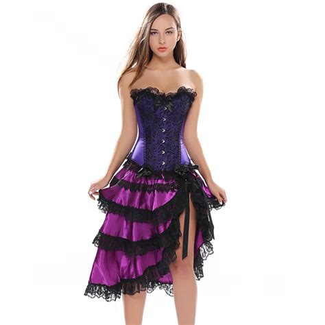 Purple Satin And Lace Sexy Corset Dress Gothic Corsets And Bustiers Plus Size Burlesque Costumes